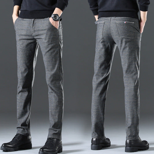 Men's Plaid Cotton and Linen Stretch Casual Trousers