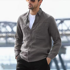 Men's Casual Solid Color Simple Long-sleeved Shirt