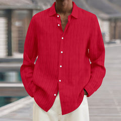Men's Lapel Loose Button Cotton and Linen Striped Shirt