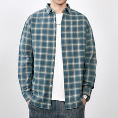 Men's Spring 2024 100% Cotton Loose Plaid Striped Shirt