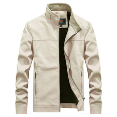 Men's Stand Collar Solid Color Leather Jacket