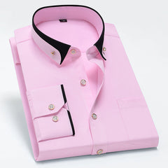 New Men's Business Casual Contrast Color Collar Elastic Comfortable Non-iron Shirt