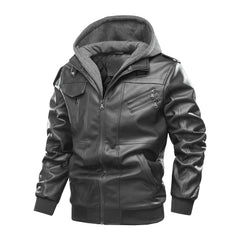 Men's Casual Warm Thick Hooded Leather Jacket