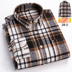 Men's Long-sleeved Brushed Casual Retro Plaid Shirt