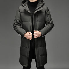 Men's Winter Long Hooded White Duck Down Casual Warm Down Jacket