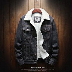 Winter denim jacket with fleece collar