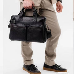 New Men's Genuine Leather Handbag 14 Inch Business Large Capacity Briefcase
