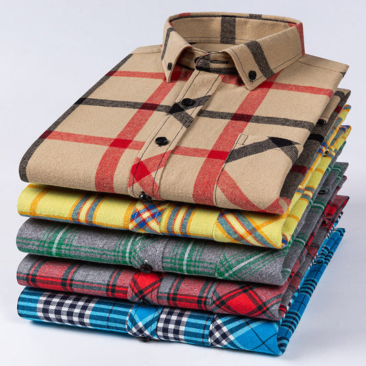 Pure cotton plaid casual lapel shirt