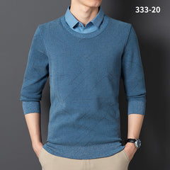 Men's Fake Two-piece Velvet Thickened Loose Casual Knitted Shirt
