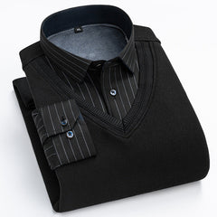 2023 Men's Thermal Fake Two-Piece Long Sleeve Shirt