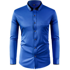 Men's Long Sleeve Contrast Color Stretch Shirt