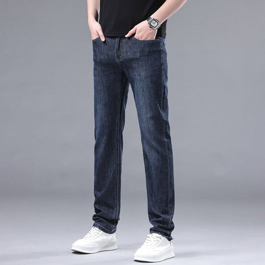 2024 Men's New Ice Silk Loose Large Size Elastic Business Casual Jeans