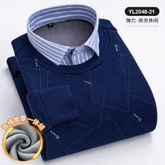 Round Neck Fake Two Piece Warm Knitted Shirt