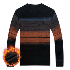 Winter Men's Fleece Striped Print Sweater