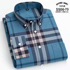Men's Pure Cotton Oxford Vertical Plaid Striped Business Casual Long-sleeved Shirt