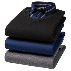 2023 Men's Thermal Fake Two-Piece Long Sleeve Shirt