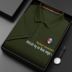 Men's Cotton Letter Print Lapel Polo Shirt