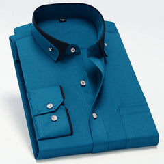 New Men's Business Casual Contrast Color Collar Elastic Comfortable Non-iron Shirt