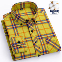 Men's Large Size Cotton Plaid Fashion Casual Long Sleeve Shirt