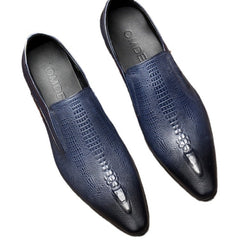 Men's High-end Business Casual Breathable Crocodile Pattern Pointed Leather Shoes