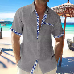 Men's Beach Casual Contrast Lapel Shirt