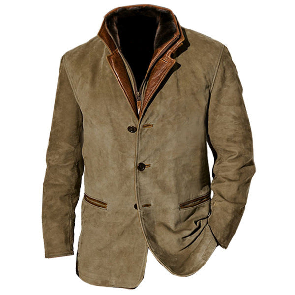 Fashion retro casual jacket lapel stitching contrast color jacket