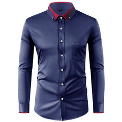 Men's Long Sleeve Contrast Color Stretch Shirt