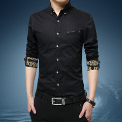 Cotton lapel long sleeve casual shirt