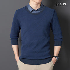 Men's Fake Two-piece Velvet Thickened Loose Casual Knitted Shirt