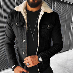 Men's Punk Lamb Wool Thickened Denim Jacket
