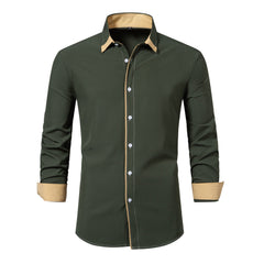 2024 Men's New Casual Color Matching Fashion Long Sleeve Business Shirt