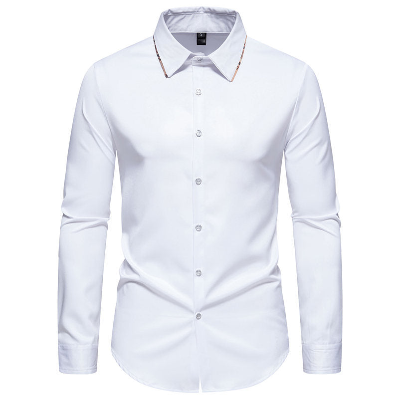 Men's New Plaid Color Matching Fashionable Slim Business Casual Long-sleeved Shirt