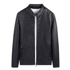 Men's Simple Casual Solid Color Non-Iron Windproof Leather Jacket