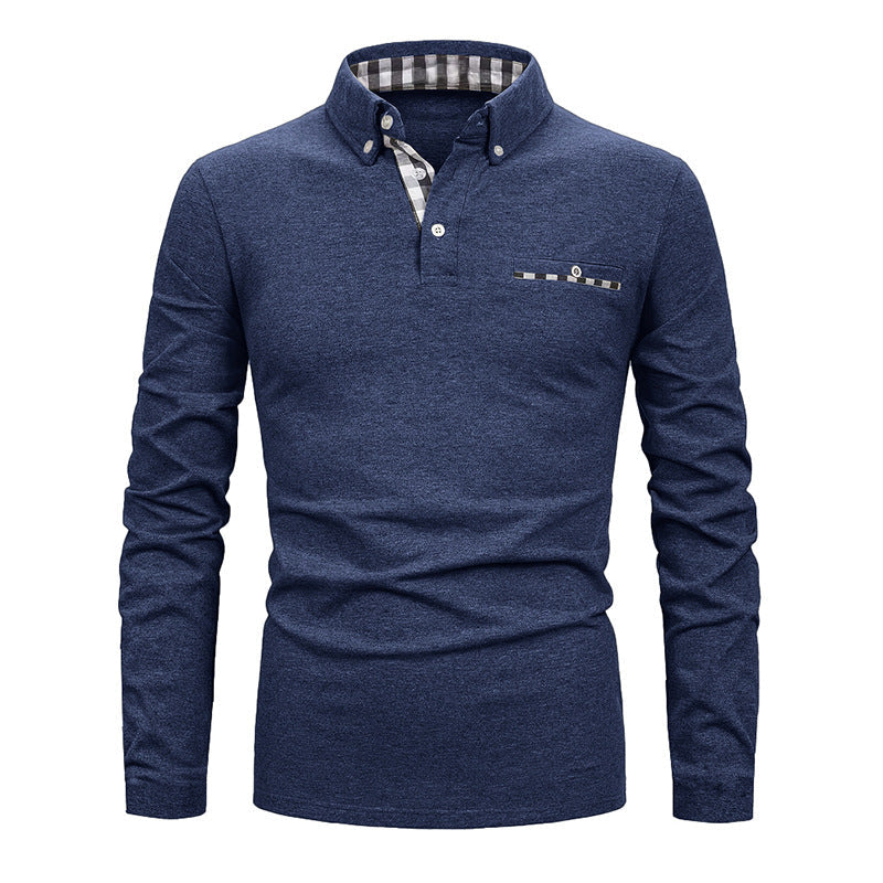 Men's Casual Plaid Stitching Fashion POLO Shirt