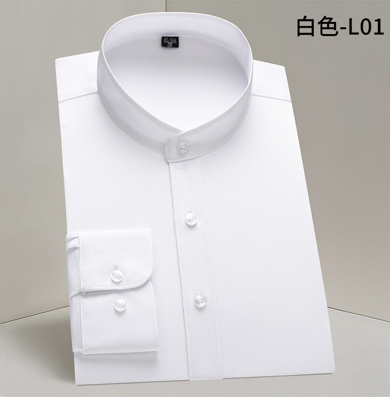 Men's Business Casual Stand Collar Anti-wrinkle No-iron Long-sleeved Shirt