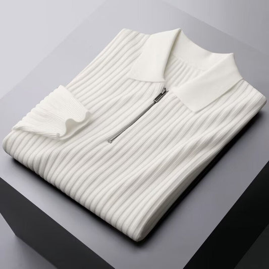 Men's High-End Half Zip Lapel Striped Solid Color Sweater