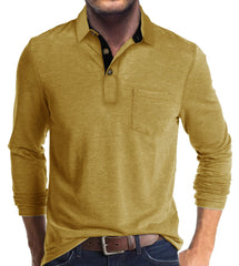 Long-sleeved solid color lapel casual polos