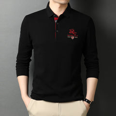 Men's Pure Cotton Business Fashion Embroidered Lapel Polo Shirt
