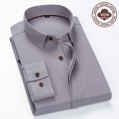 Men's Solid Color Business Comfortable Cotton Commuter Long-sleeved Shirt