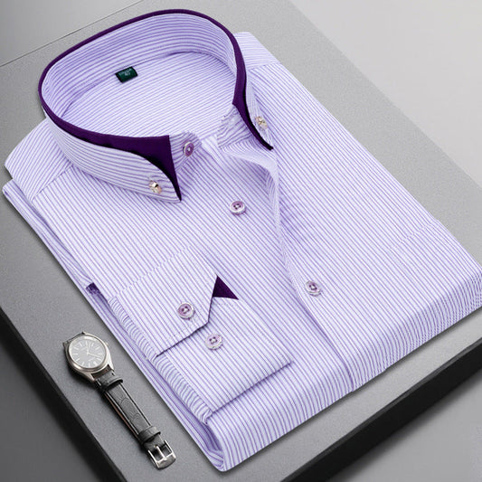 Men's Business Striped Plaid Long Sleeve Shirt