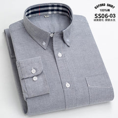Men's Pure Cotton Oxford Vertical Plaid Striped Business Casual Long-sleeved Shirt