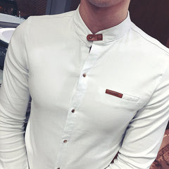Men's Slim Long Sleeve Casual Stand Collar Shirt