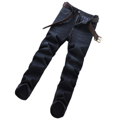Straight-leg loose-fit stretch denim jeans