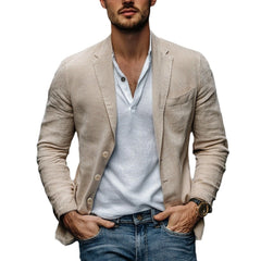 Men's Casual Solid Color Cotton and Linen Blazer