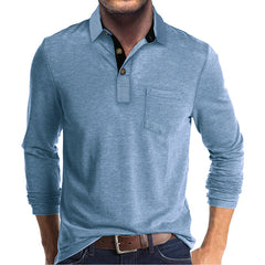 Long-sleeved solid color lapel casual polos