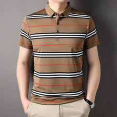 Color block striped men's lapel polo shirt