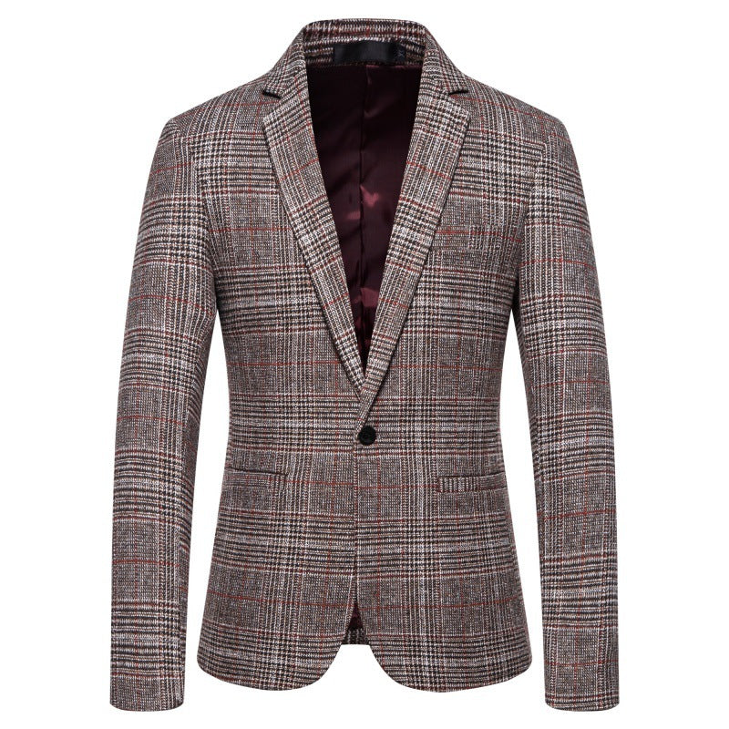 One-button plaid business casual blazer