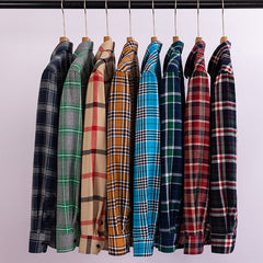 Pure cotton plaid casual lapel shirt