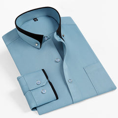 New Men's Business Casual Contrast Color Collar Elastic Comfortable Non-iron Shirt