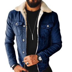 Men's Punk Lamb Wool Thickened Denim Jacket
